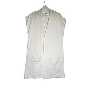 Chico's Cardigan Knit Vest Long Collarless Pockets Cream Women Size Chico's 1